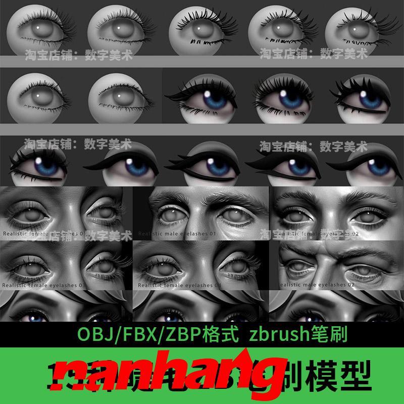 眼睫毛3d模型ZB笔刷角色睫毛zbrush眉毛设计素材obj