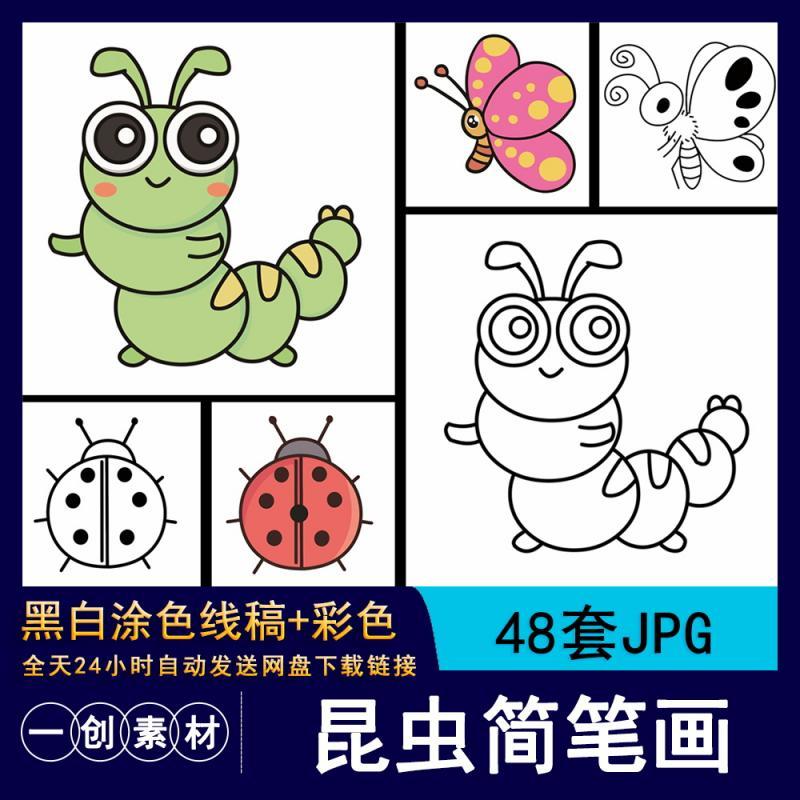 1311幼儿园绘画涂鸦填色蝴蝶蜜蜂瓢虫蟋蟀简笔画线稿电子版素材图