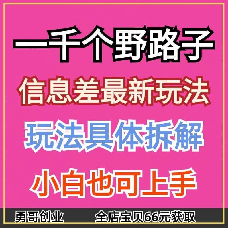 一千野路子信息差玩法副业项目教程课程视频素材资料在家挣钱