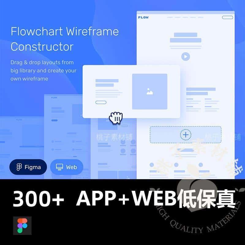 网页WEB端APP流程图线框蓝色低保真原型图Figma设计素材资源包