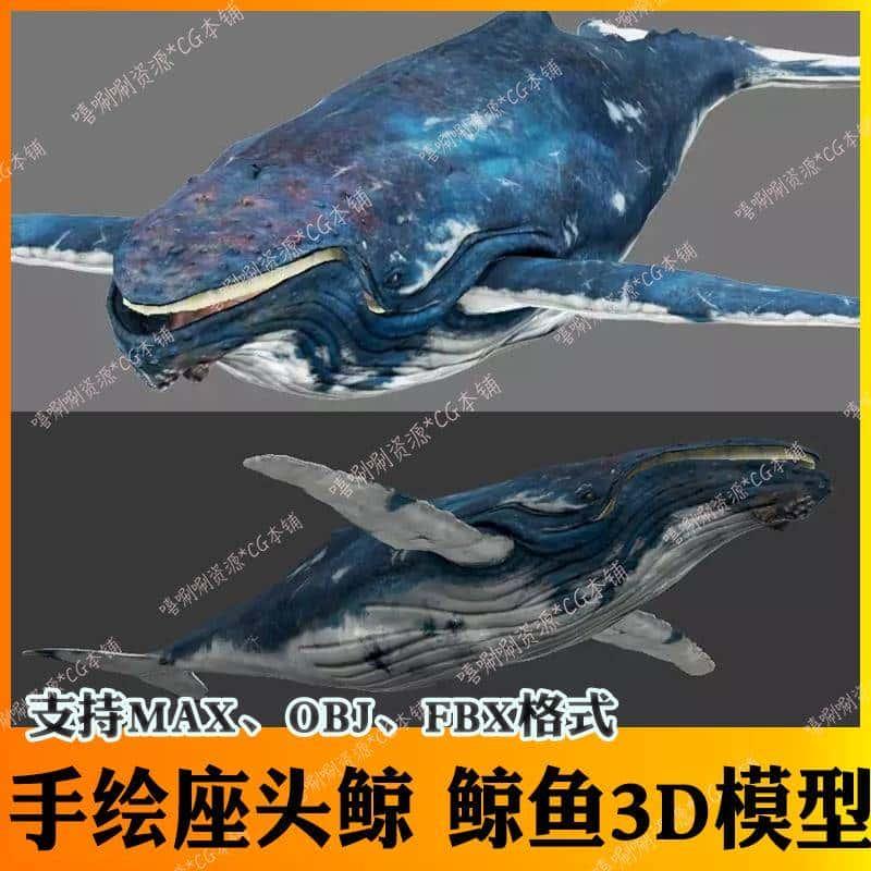 3ds max游戏模型鲸鱼C4D蓝鲸3dmax大型海洋生物CG美术资源u3d素材