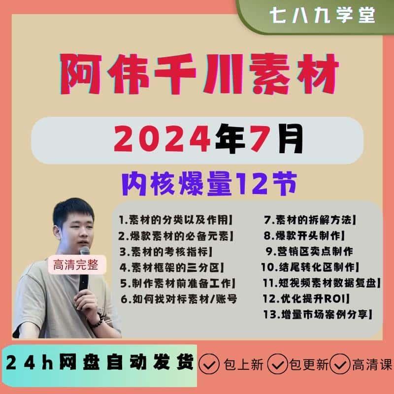 2024阿伟千川素材内核爆量素材线上课7月12节