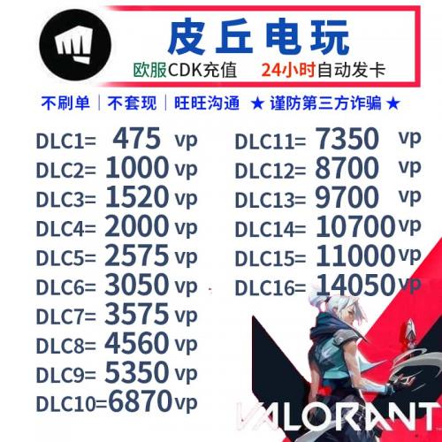 valorant瓦罗兰特欧服vp点数充值 无畏契约 激活码CDK兑换EU欧洲